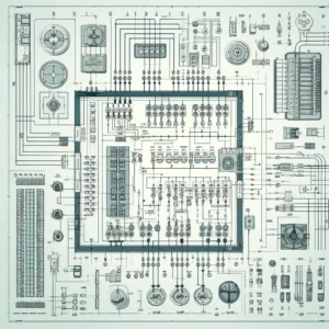 Technische Schaltung Diagramm mit Bauteilen und Verbindungen.