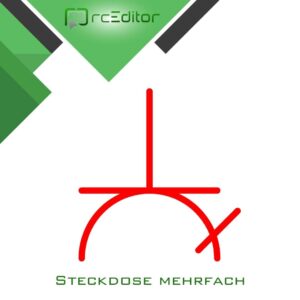 Logo RcEditor, grünes Dreieck, rote Linie, Steckdose mehrfach.