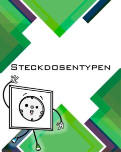 Zeichnung von Steckdose, Steckdosentypen Text